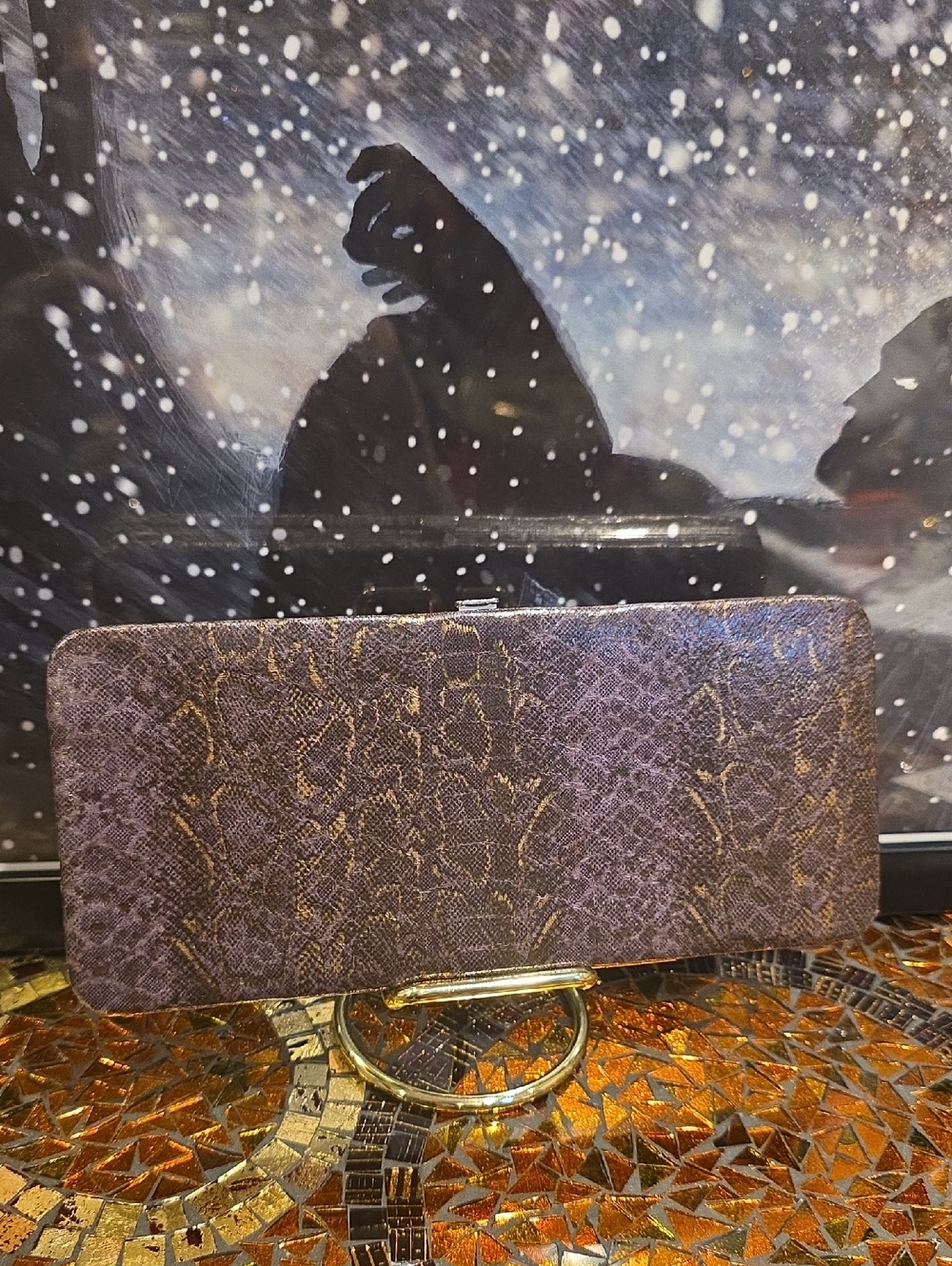Rolfs Purple Snake-Print Zip Wallet with Gold Accents